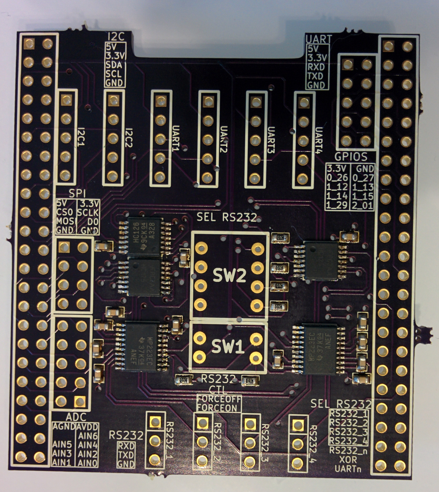 Reflowed PCB, all SMD components correctly soldered and solder bridges removed